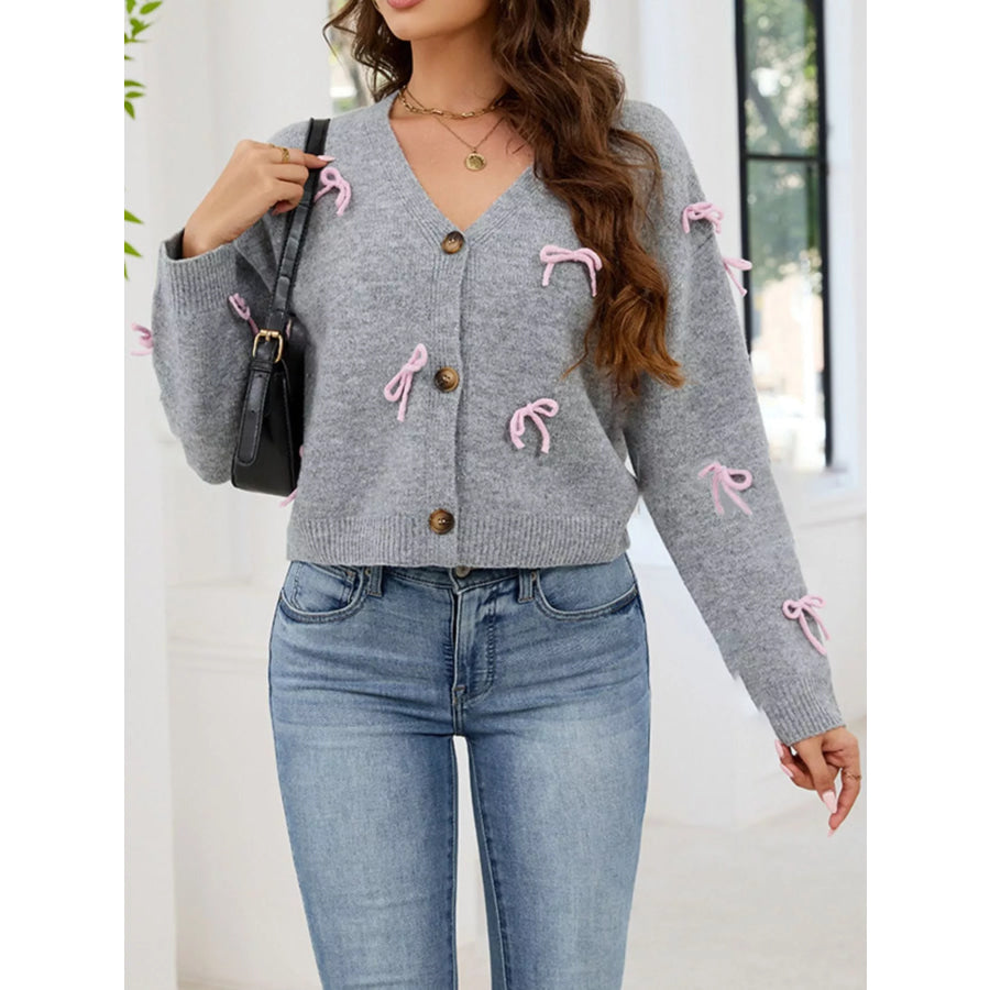 Bow Button Up Cardigan Apparel and Accessories