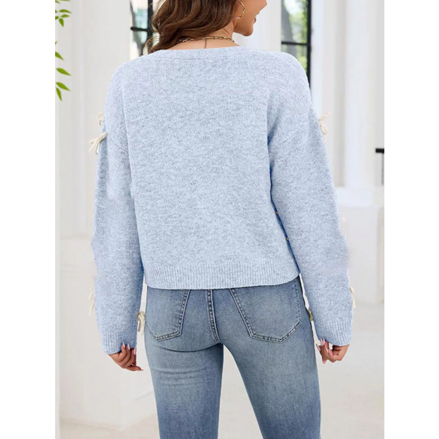 Bow Button Up Cardigan Apparel and Accessories