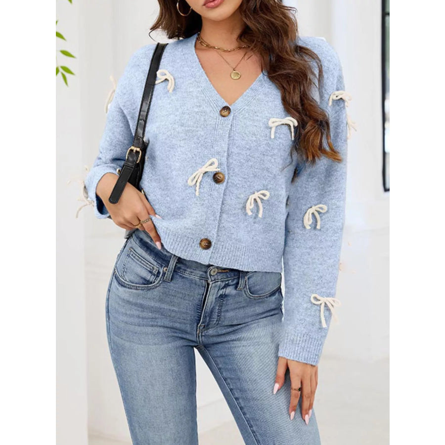 Bow Button Up Cardigan Apparel and Accessories