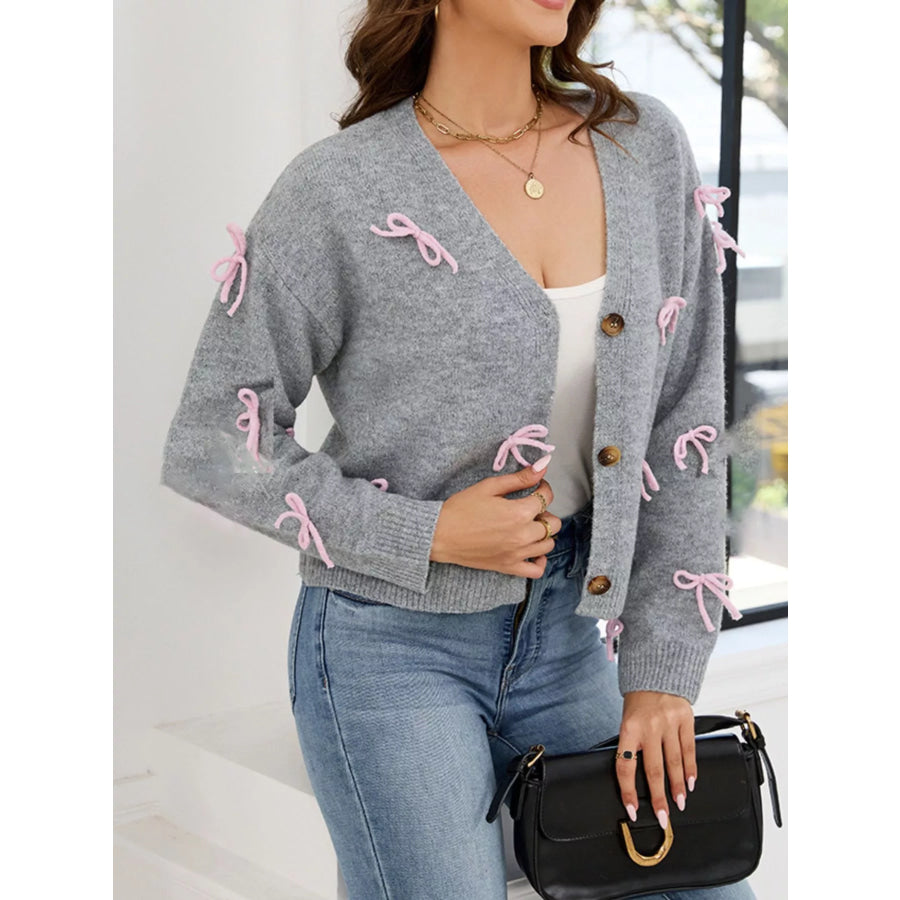 Bow Button Up Cardigan Apparel and Accessories