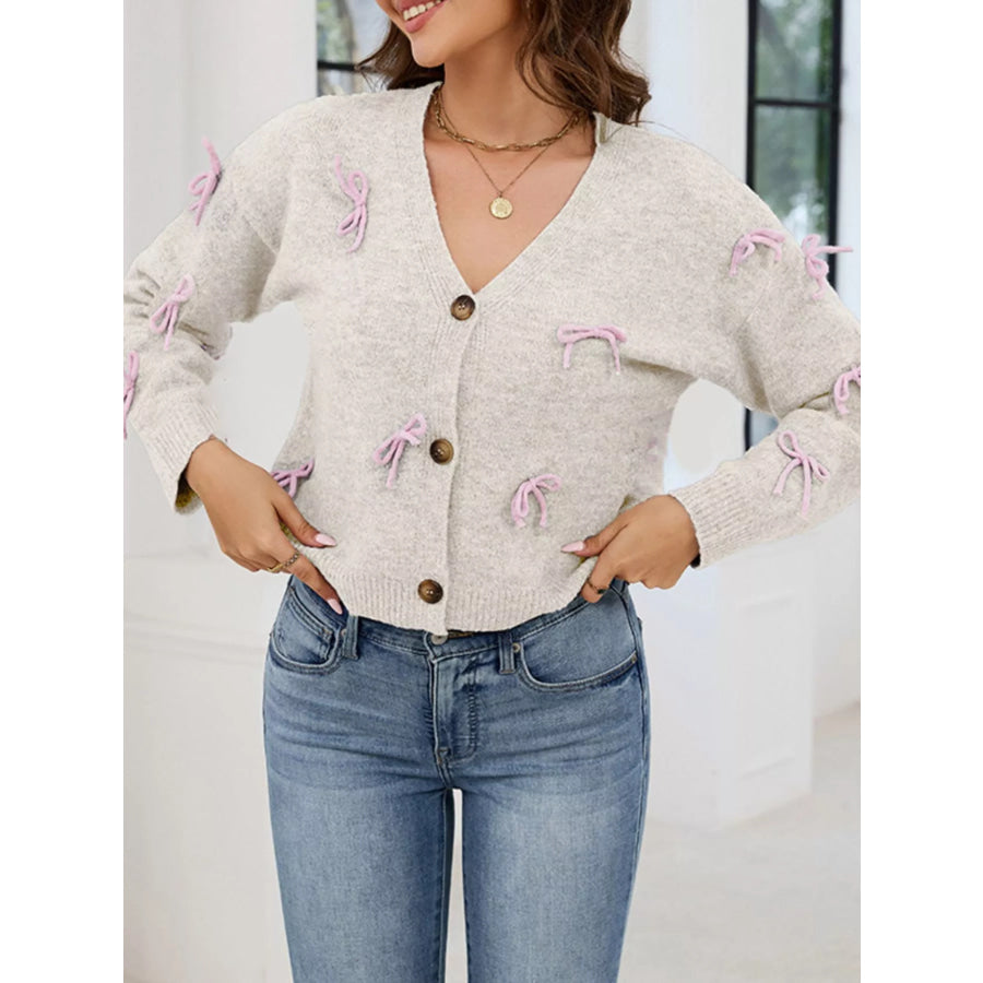 Bow Button Up Cardigan Apparel and Accessories