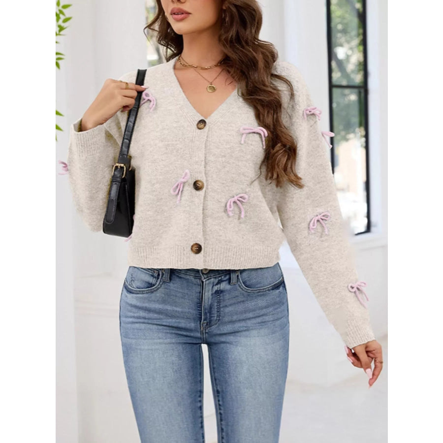 Bow Button Up Cardigan Apparel and Accessories