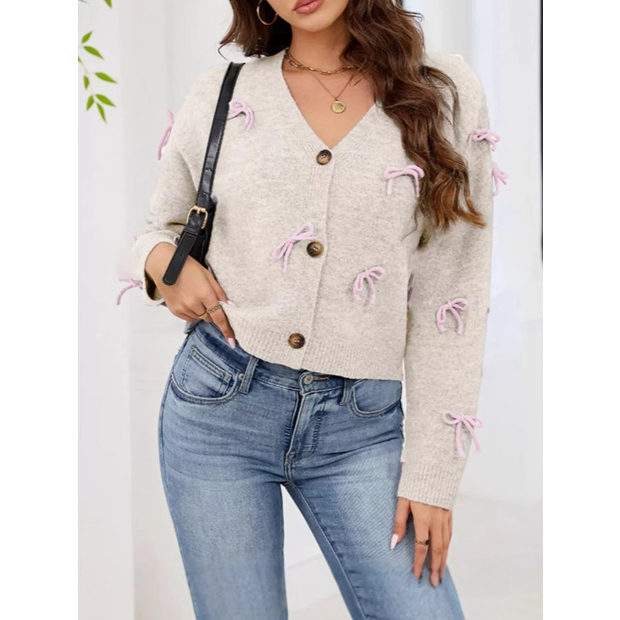 Bow Button Up Cardigan Apparel and Accessories