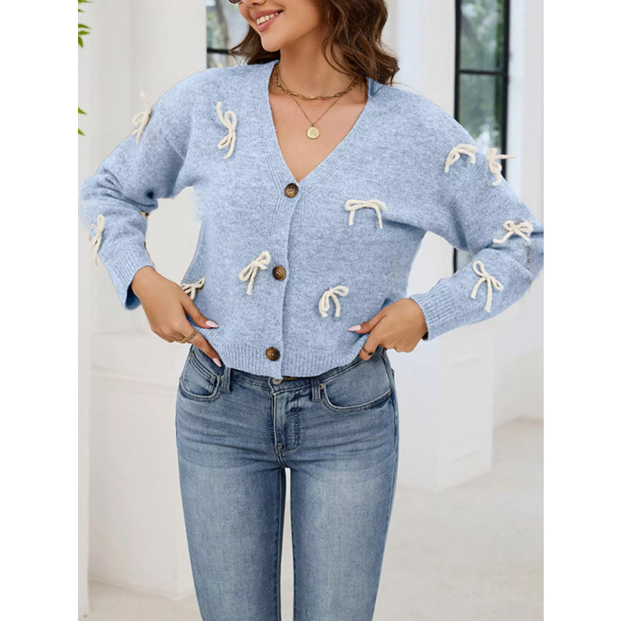 Bow Button Up Cardigan Light Blue / S Apparel and Accessories