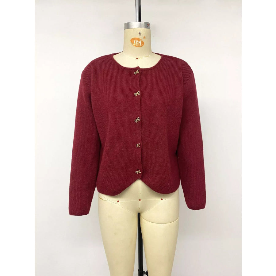Bow Button Up Knit Cardigan Apparel and Accessories