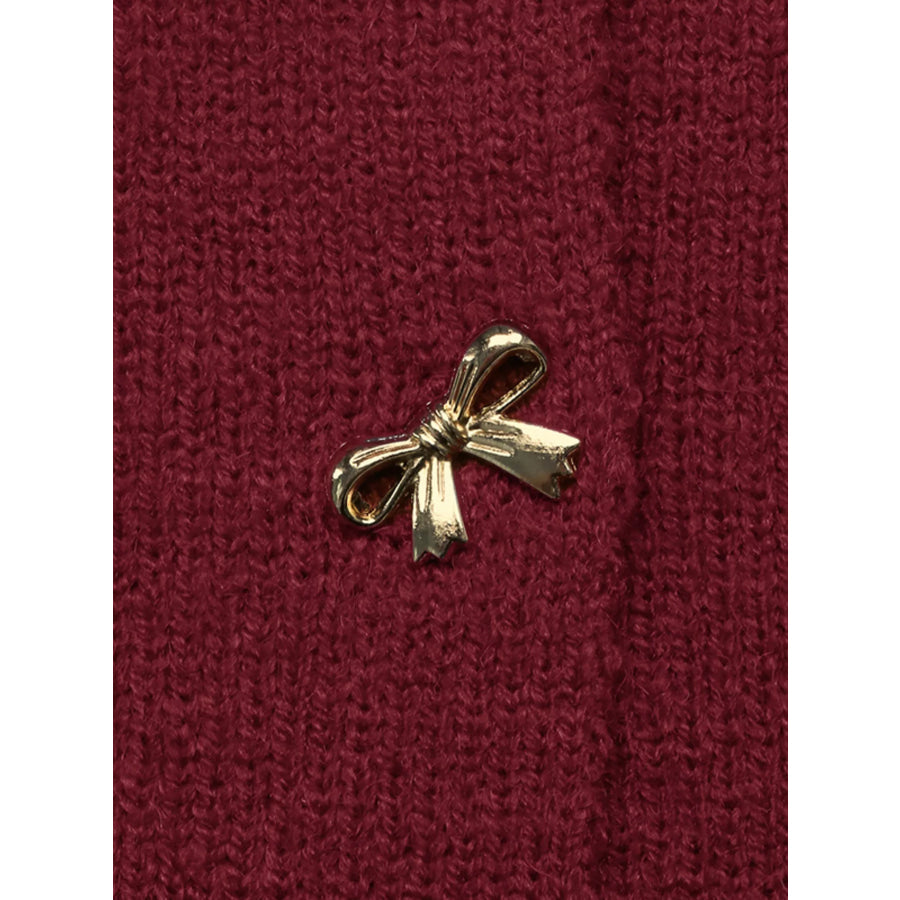 Bow Button Up Knit Cardigan Apparel and Accessories