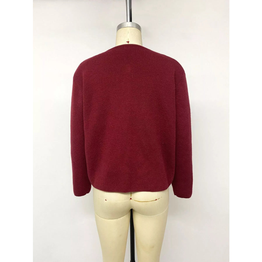 Bow Button Up Knit Cardigan Apparel and Accessories