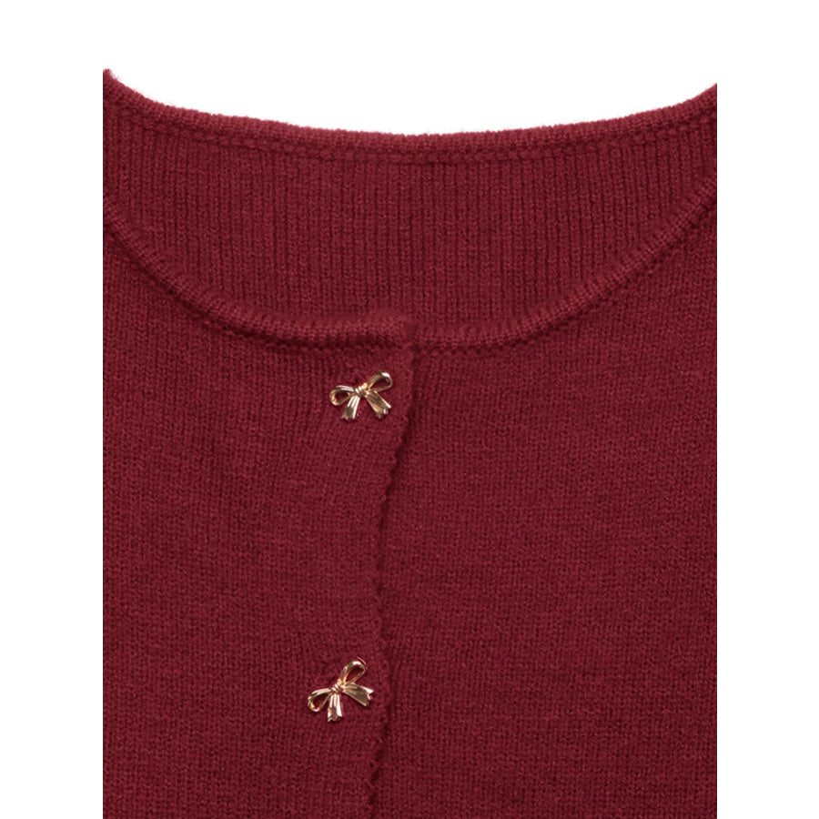 Bow Button Up Knit Cardigan Apparel and Accessories