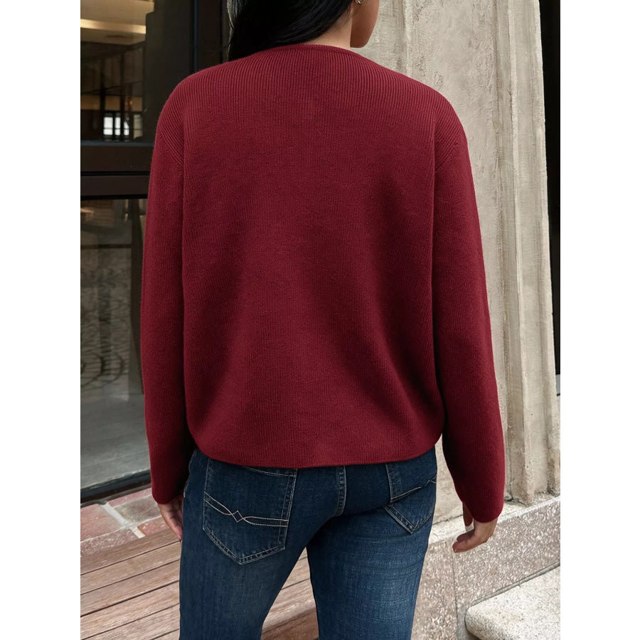 Bow Button Up Knit Cardigan Apparel and Accessories