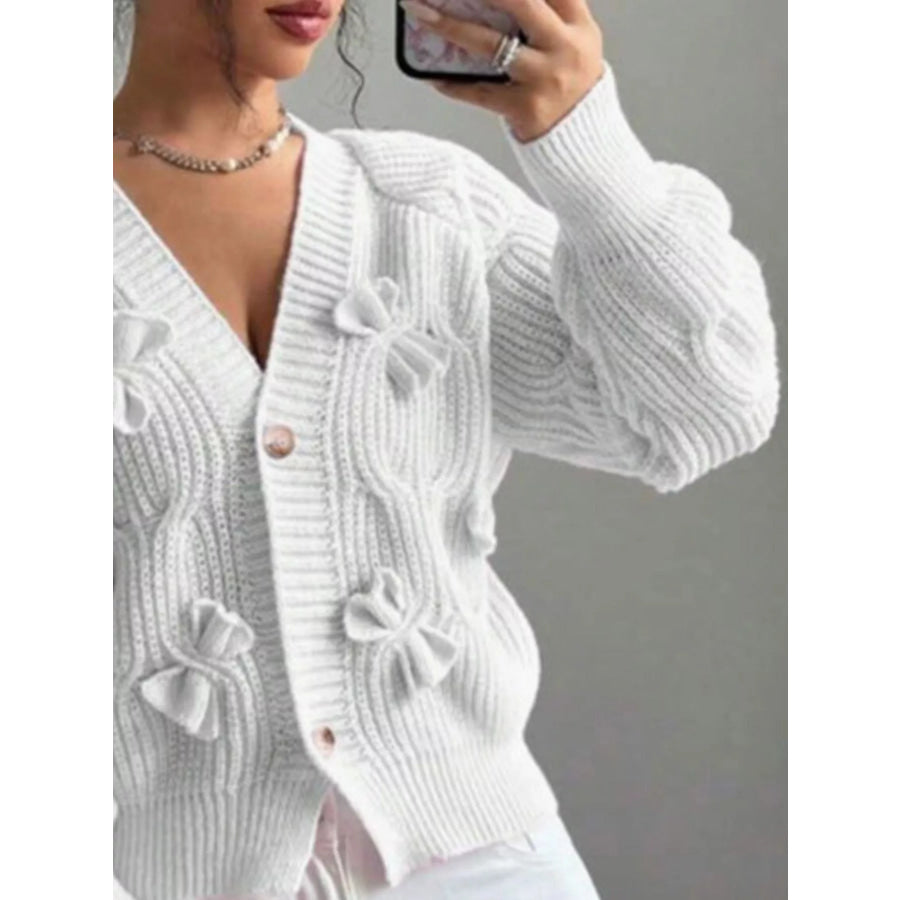 Bow Cable Knit V-Neck Cardigan Apparel and Accessories