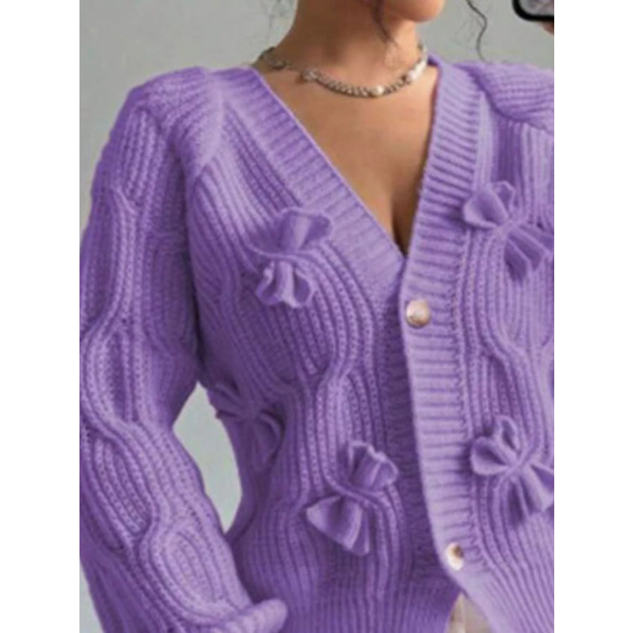 Bow Cable Knit V-Neck Cardigan Apparel and Accessories