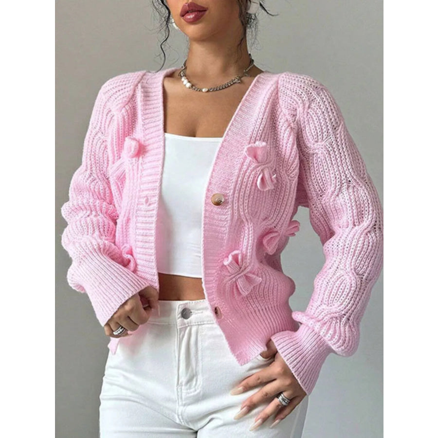 Bow Cable Knit V-Neck Cardigan Apparel and Accessories