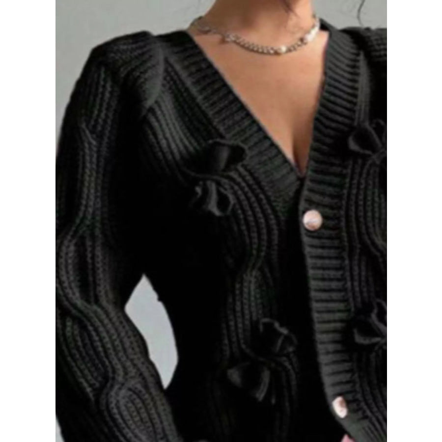 Bow Cable Knit V-Neck Cardigan Apparel and Accessories