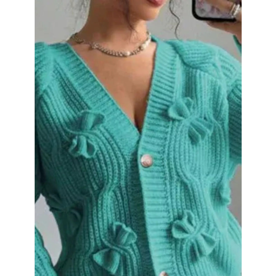Bow Cable Knit V-Neck Cardigan Apparel and Accessories