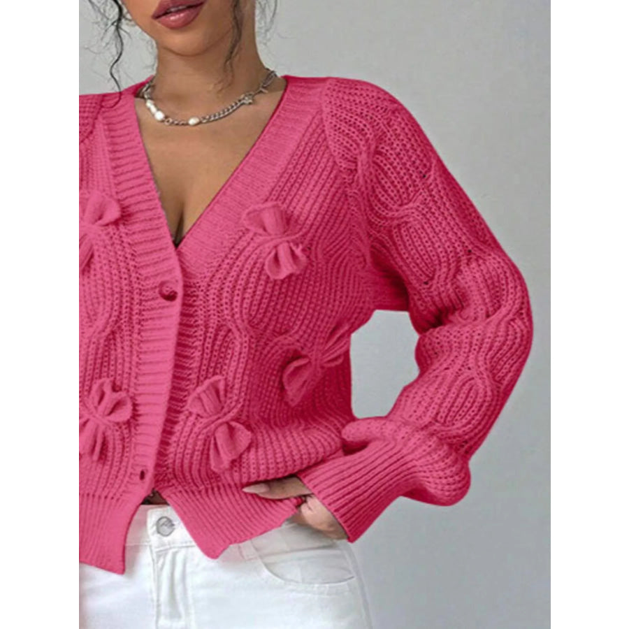 Bow Cable Knit V-Neck Cardigan Apparel and Accessories