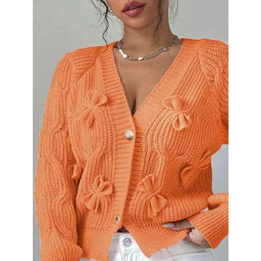 Bow Cable Knit V-Neck Cardigan Apparel and Accessories