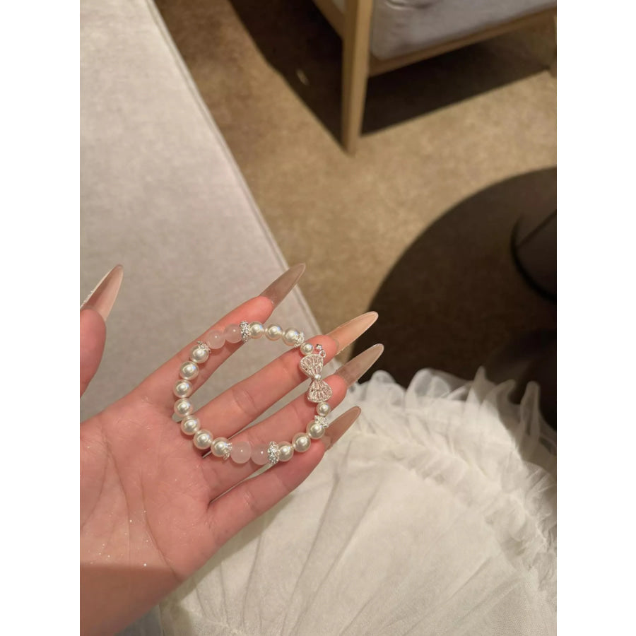 Bow Charm Pearl Bracelet Silver / One Size Apparel and Accessories