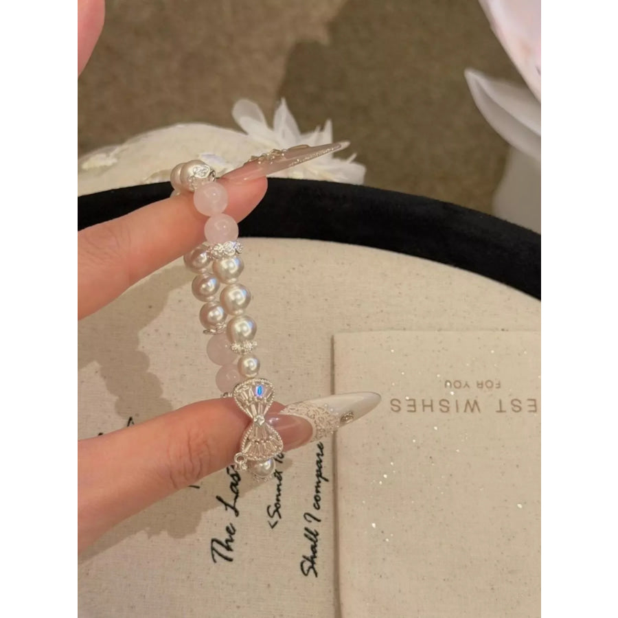 Bow Charm Pearl Bracelet Silver / One Size Apparel and Accessories