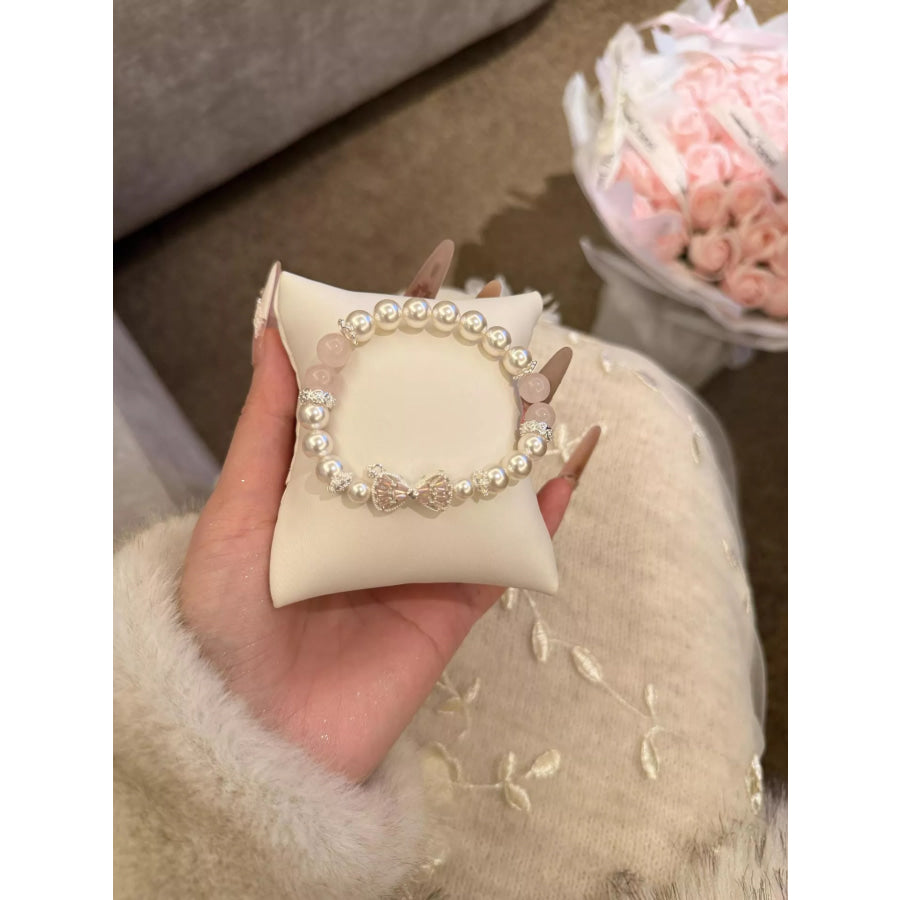 Bow Charm Pearl Bracelet Silver / One Size Apparel and Accessories