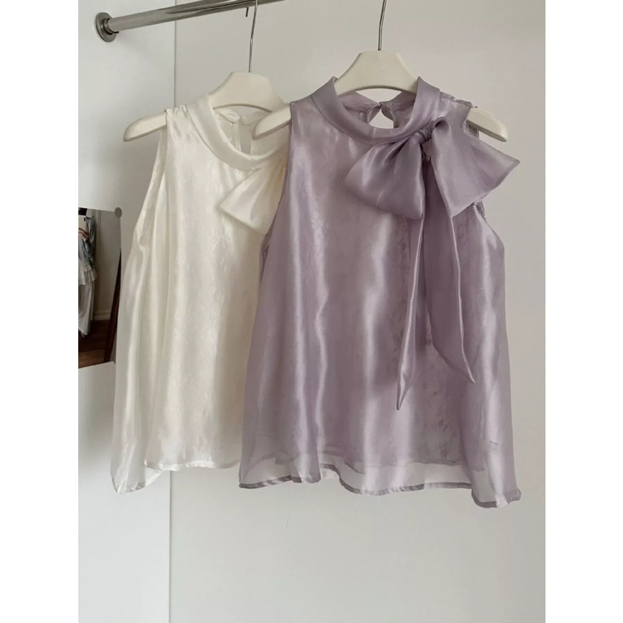 Bow Chiffon Sleeveless Top Apparel and Accessories