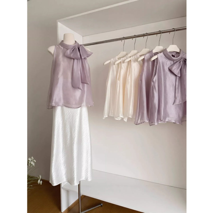 Bow Chiffon Sleeveless Top Apparel and Accessories