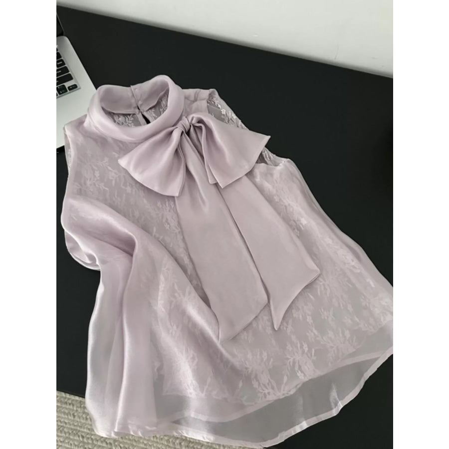 Bow Chiffon Sleeveless Top Apparel and Accessories