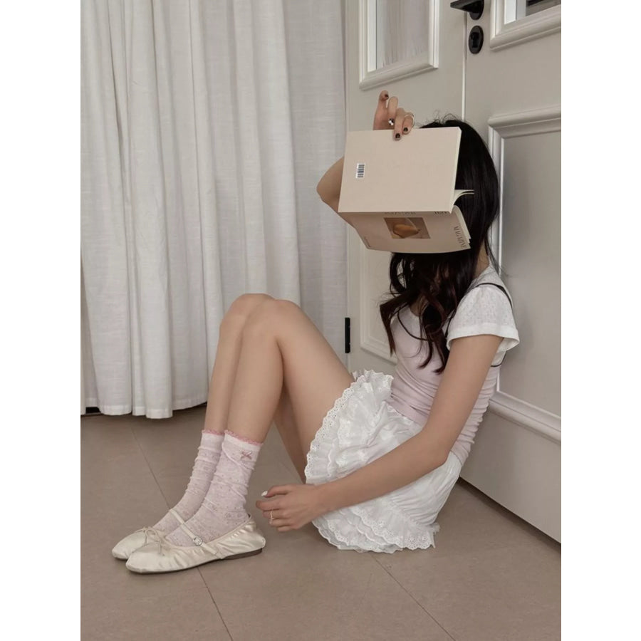 Bow Contrast Trim Crew Socks Apparel and Accessories