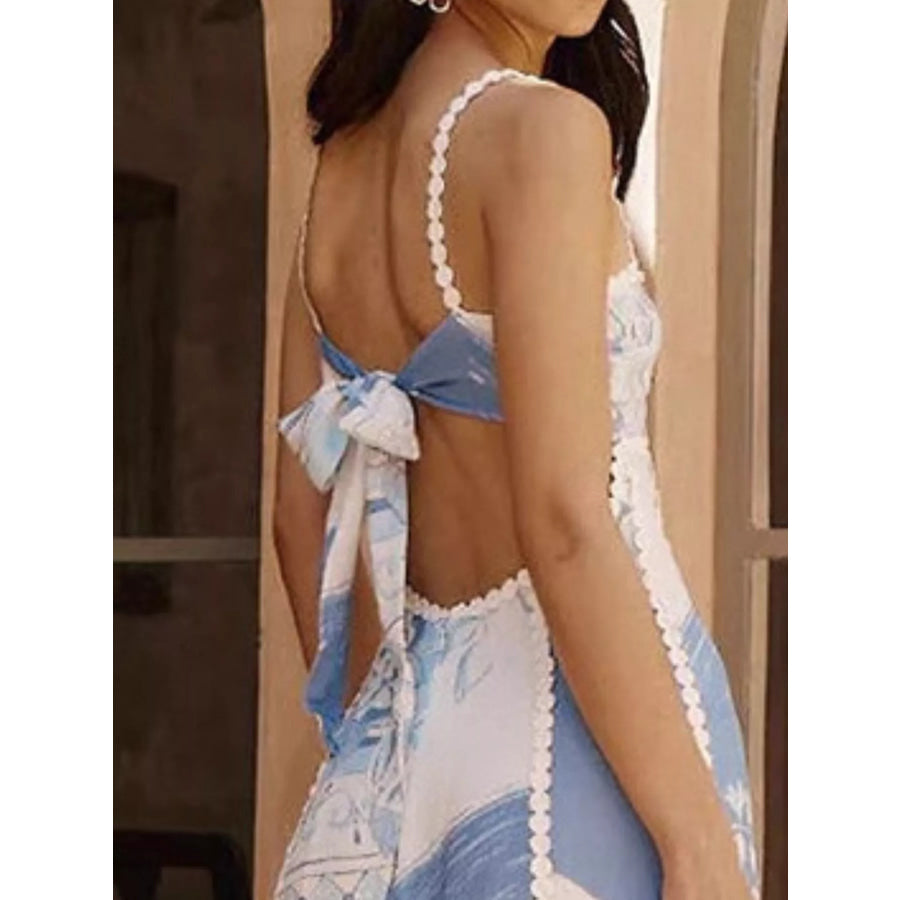 Bow Cutout Back Square Neck Maxi Dress Apparel and Accessories