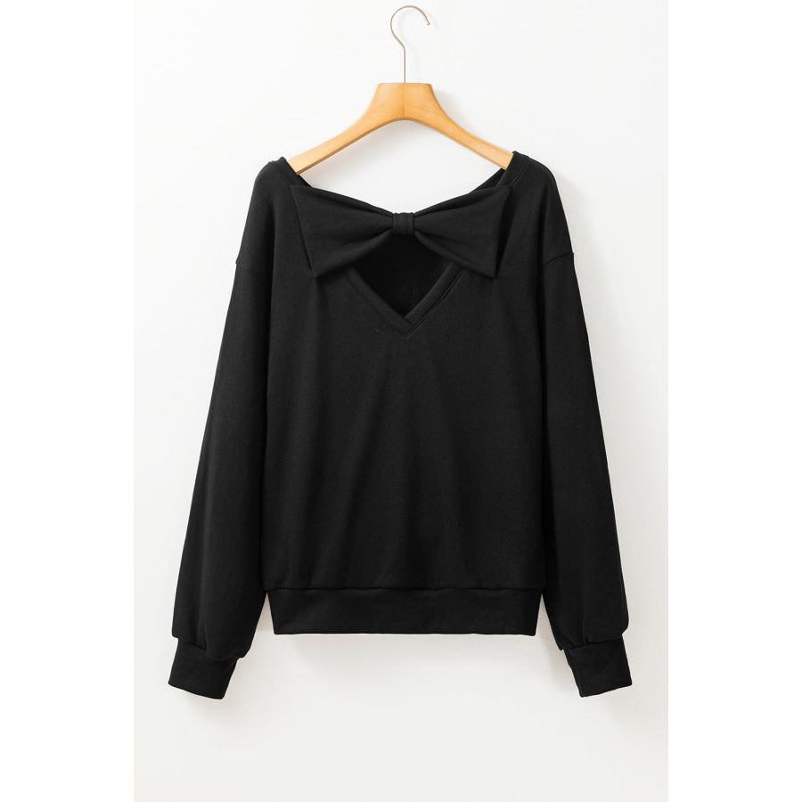 Bow Cutout Round Neck Long Sleeve Sweatshirt Apparel and Accessories