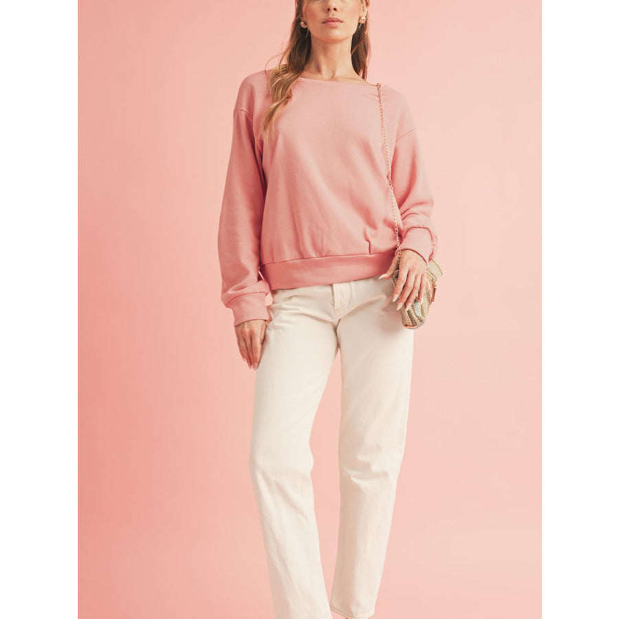Bow Cutout Round Neck Long Sleeve Sweatshirt Apparel and Accessories