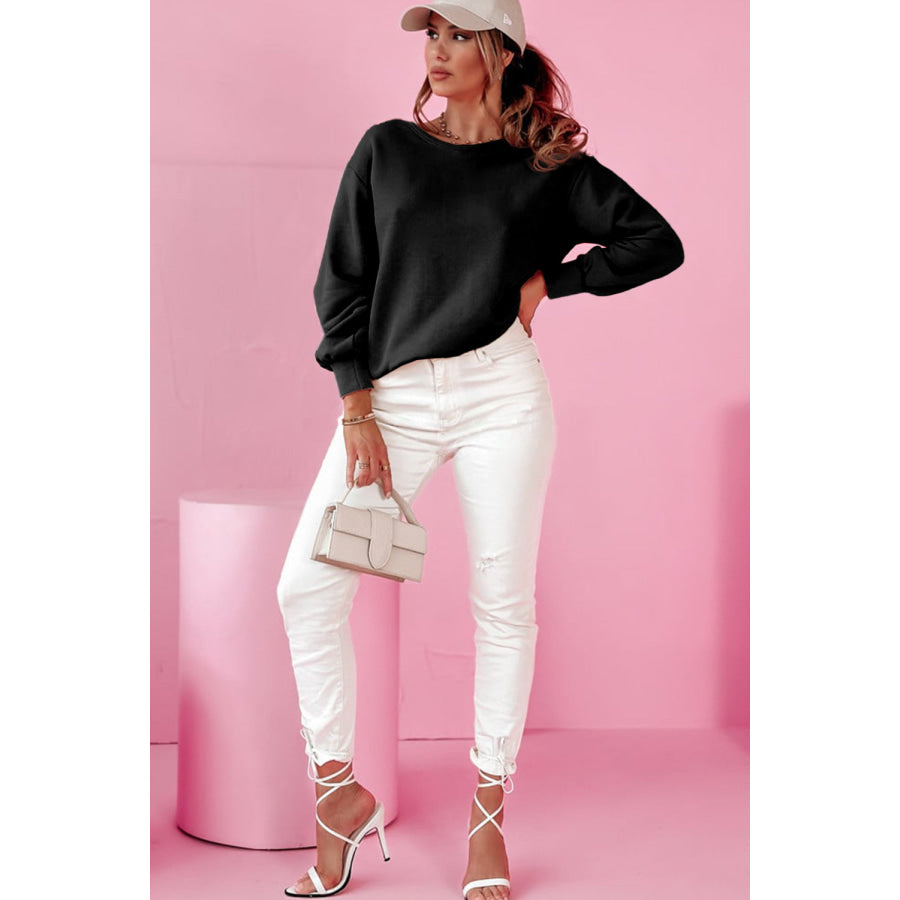 Bow Cutout Round Neck Long Sleeve Sweatshirt Apparel and Accessories