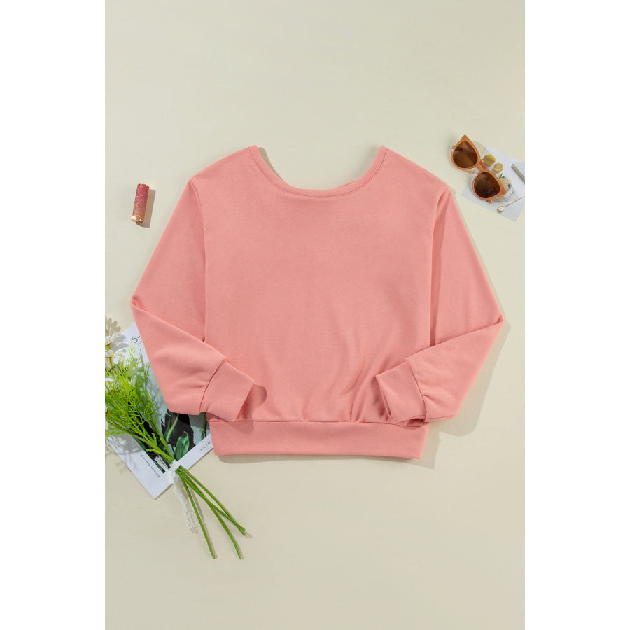 Bow Cutout Round Neck Long Sleeve Sweatshirt Apparel and Accessories