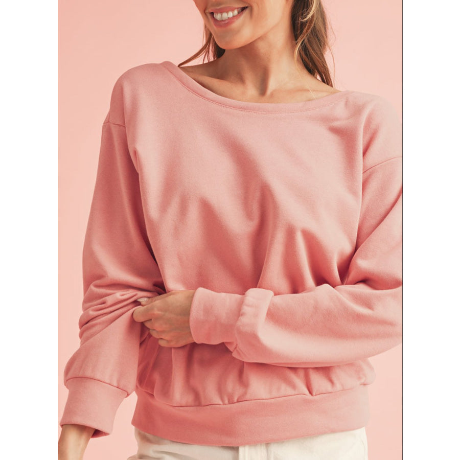 Bow Cutout Round Neck Long Sleeve Sweatshirt Burnt Coral / S Apparel and Accessories