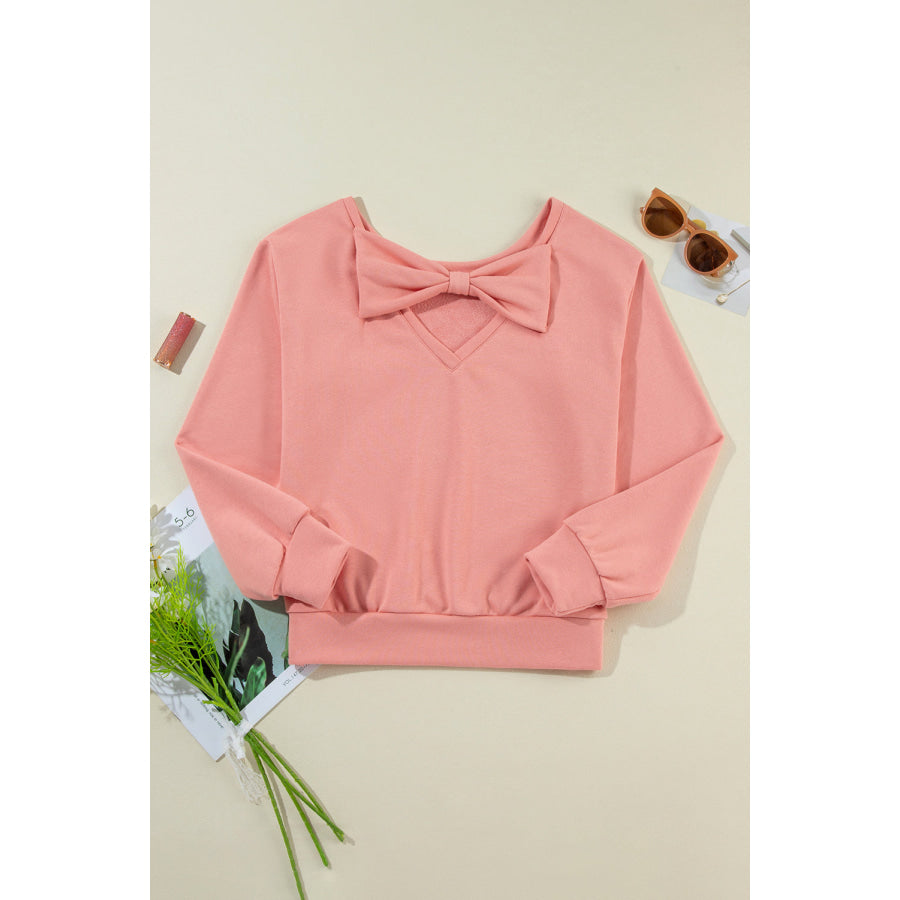 Bow Cutout Round Neck Long Sleeve Sweatshirt Apparel and Accessories
