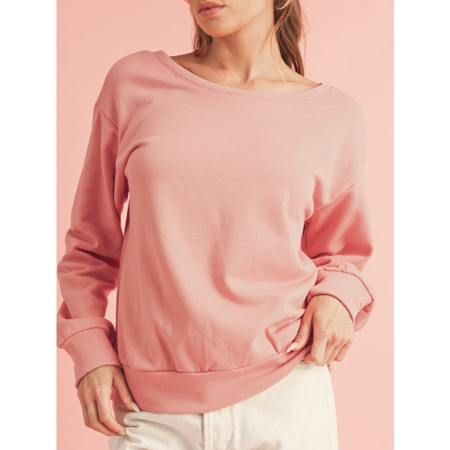 Bow Cutout Round Neck Long Sleeve Sweatshirt Apparel and Accessories