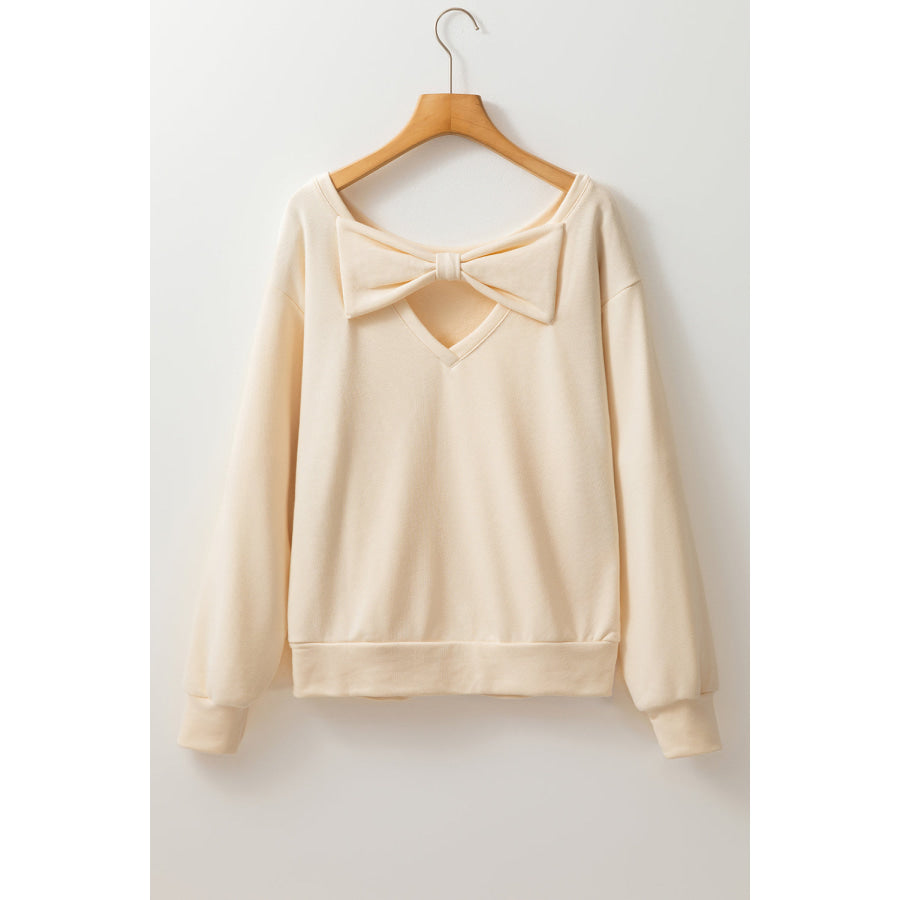 Bow Cutout Round Neck Long Sleeve Sweatshirt Apparel and Accessories
