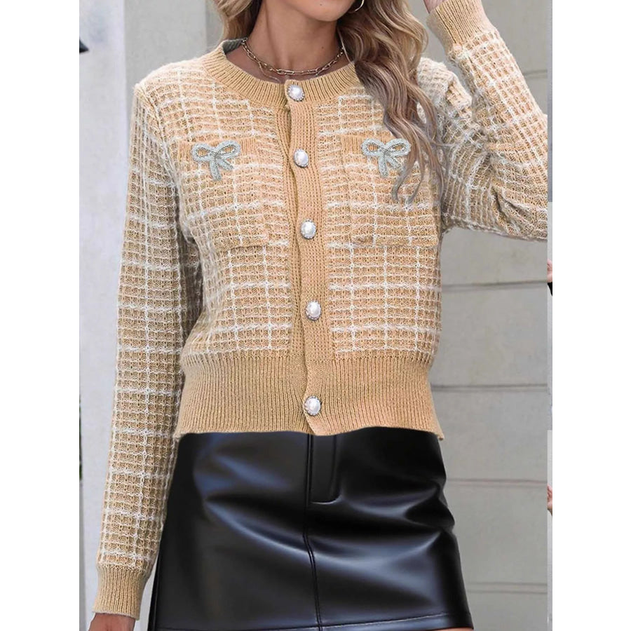Bow Decor Button Up Cardigan Apparel and Accessories