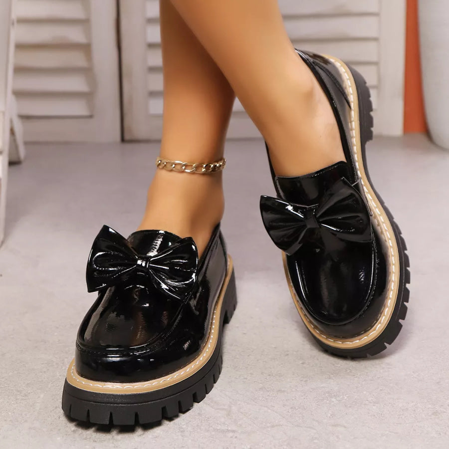Bow Decor Chunky Loafers Apparel and Accessories