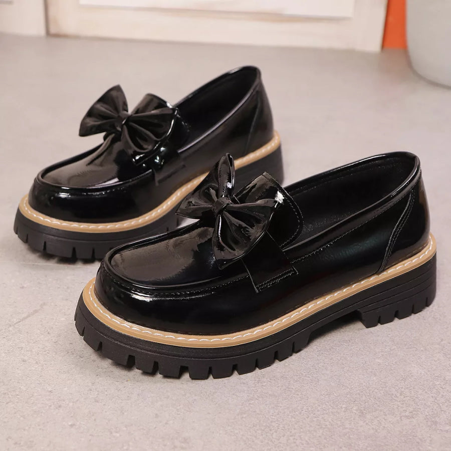 Bow Decor Chunky Loafers Apparel and Accessories