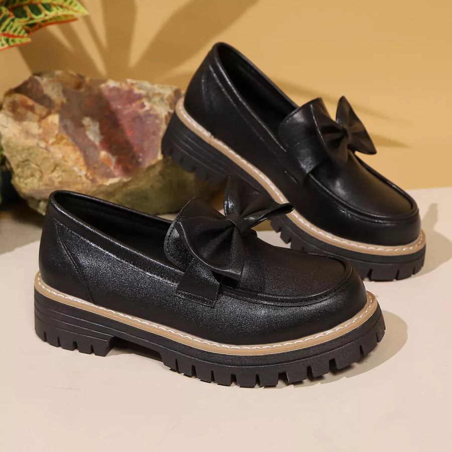 Bow Decor Chunky Loafers Apparel and Accessories