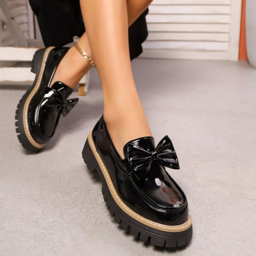 Bow Decor Chunky Loafers Apparel and Accessories