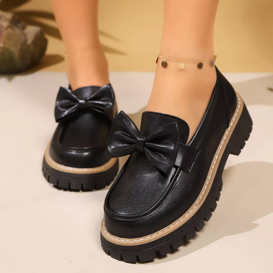 Bow Decor Chunky Loafers Apparel and Accessories