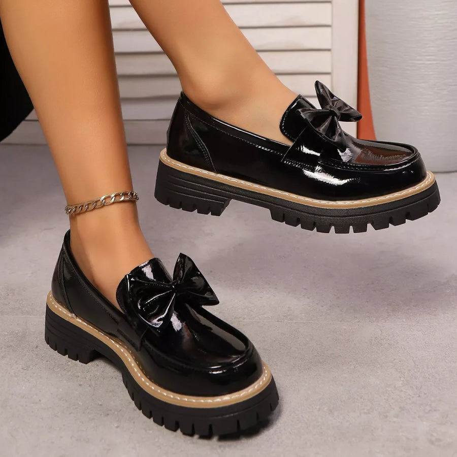 Bow Decor Chunky Loafers Black / 36 Apparel and Accessories