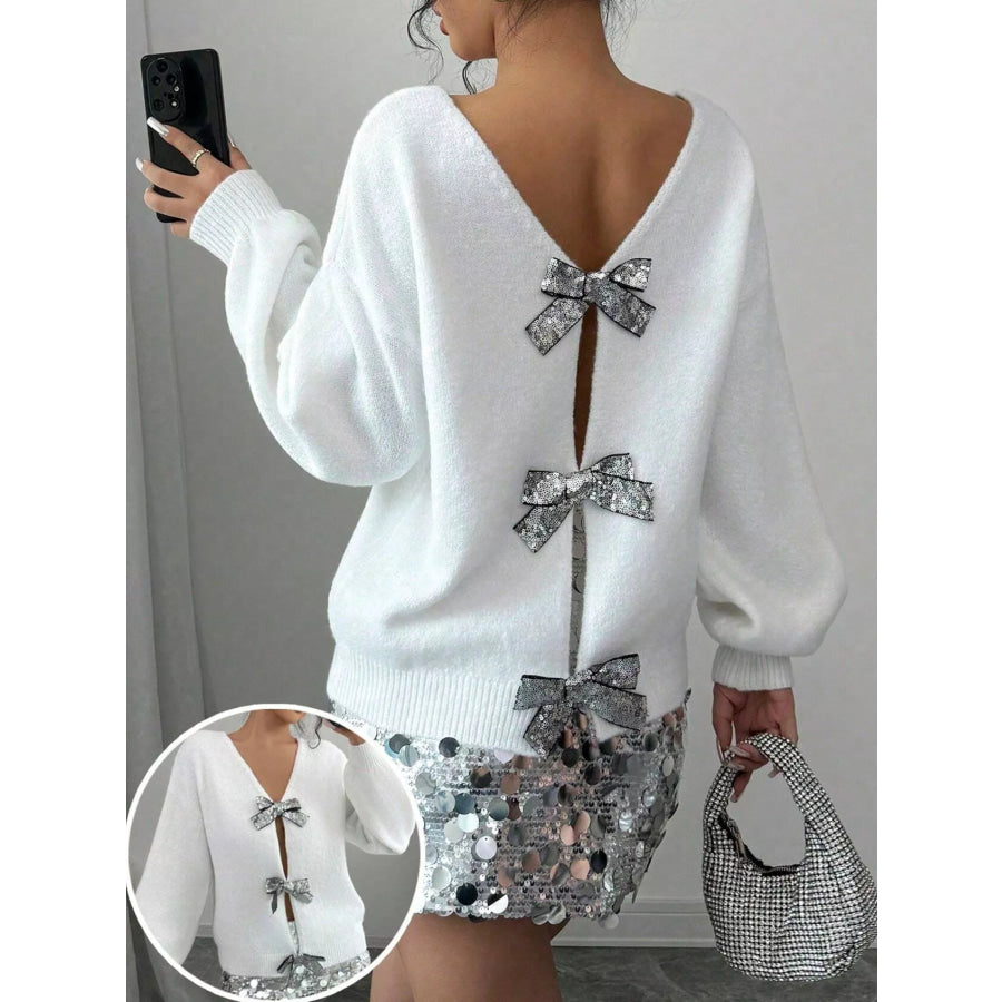 Bow-Decor Dropped Shoulder Knit Cardigan Apparel and Accessories