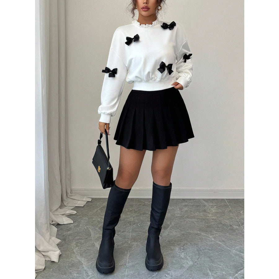 Bow Decor Dropped Shoulder Sweatshirt Apparel and Accessories