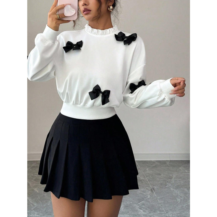 Bow Decor Dropped Shoulder Sweatshirt Apparel and Accessories