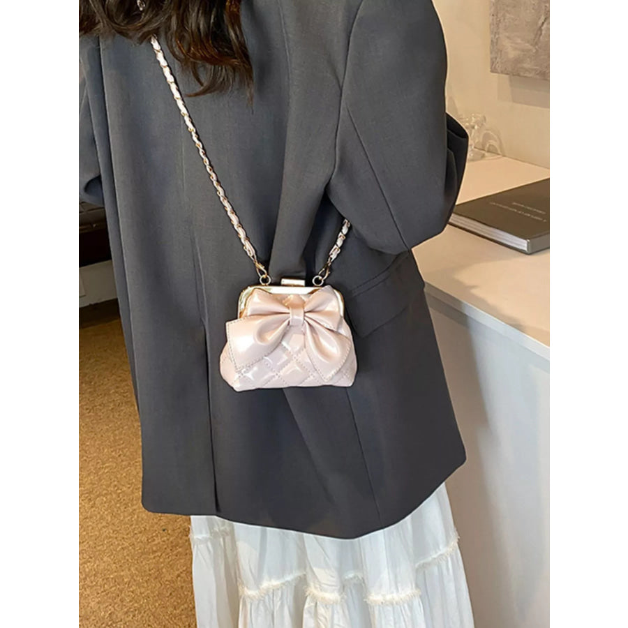 Bow Decor Quilted Crossbody Bag Pink / One Size Apparel and Accessories