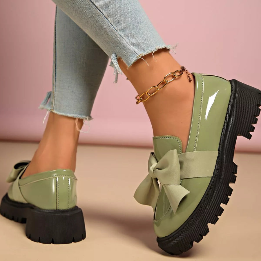 Bow Decor Round Toe Loafers Apparel and Accessories