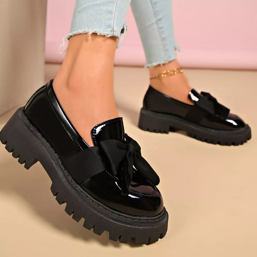 Bow Decor Round Toe Loafers Apparel and Accessories