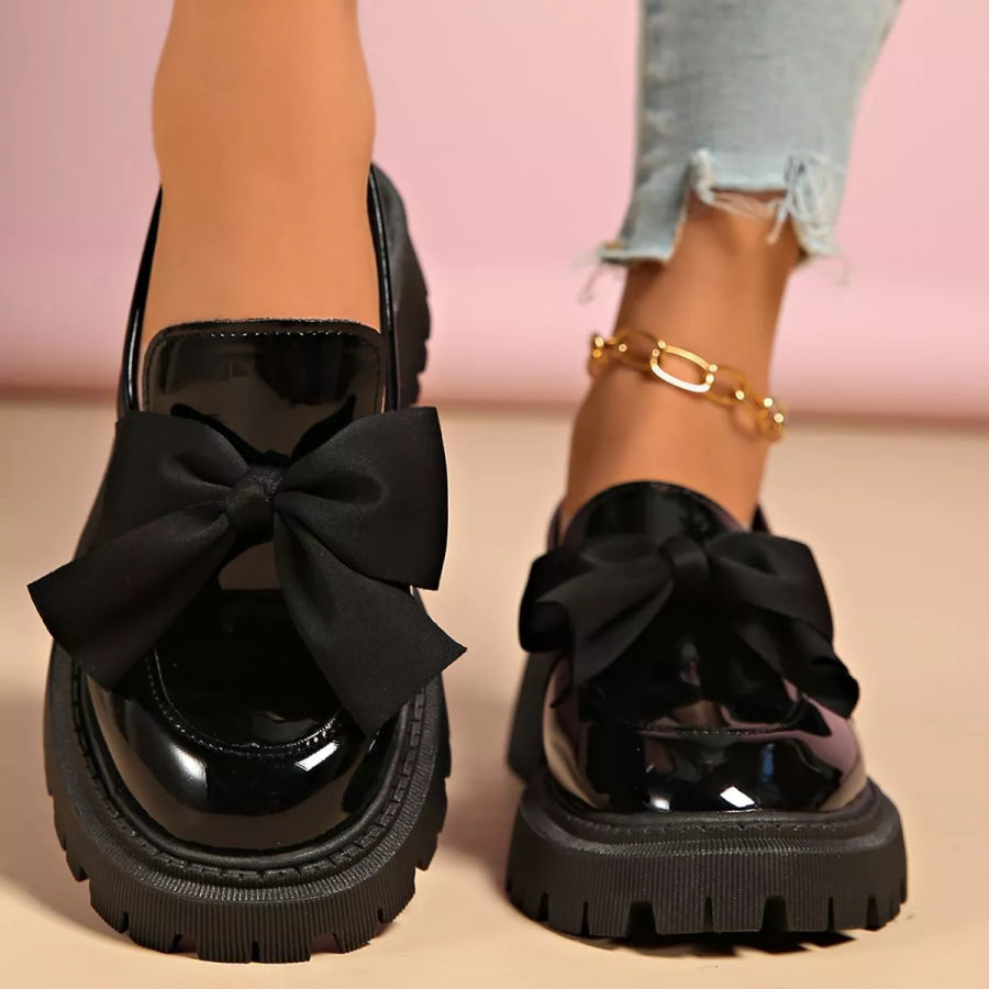 Bow Decor Round Toe Loafers Apparel and Accessories